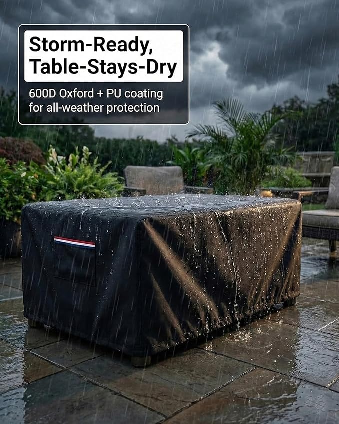 Waterproof Rectangular Patio Coffee Table Cover, 600D Heavy Duty Outdoor Furniture Protection Weather UV Resistant for Patio Furniture Protective Garden Table Cover 36 x 24 x 16 inches,Black - Image 4