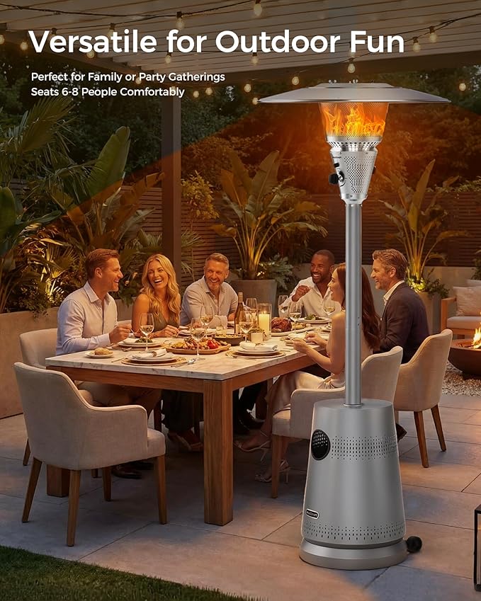 50,000 BTU Patio Heater for Outdoor Use, Portable Propane Patio Heater with Wheels, Stainless Steel Burner for Porch Deck Garden (Basic Grey)