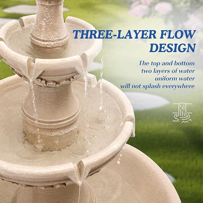 Italian Solar Water Fountains Outdoor Garden Decor - 48.4''H Fountains and Waterfalls Outside, Large Cascading Indoor Floor-Standing Resin Bubbler Fountain Features W/Pump for Patio, Backyard