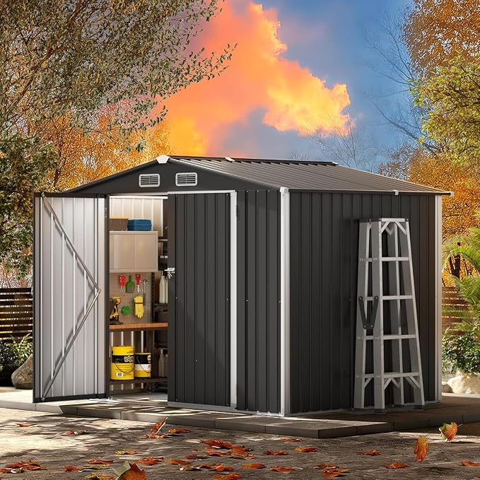 Metal Storage Shed & Outdoor Storage, Outdoor Steel Storages Shed with Sloping Roof, Utility and Tool Garden Sheds for Patio Lawn Yard - Image 8