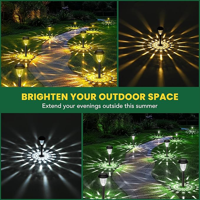 GIGALUMI 16 Pack Solar Light Outdoor Waterproof, Cool White Pathway Lights Solar Powered, Landscape Lighting, Garden Lights for Decor, Patio, Garden, Yard, Pathways, Walkway