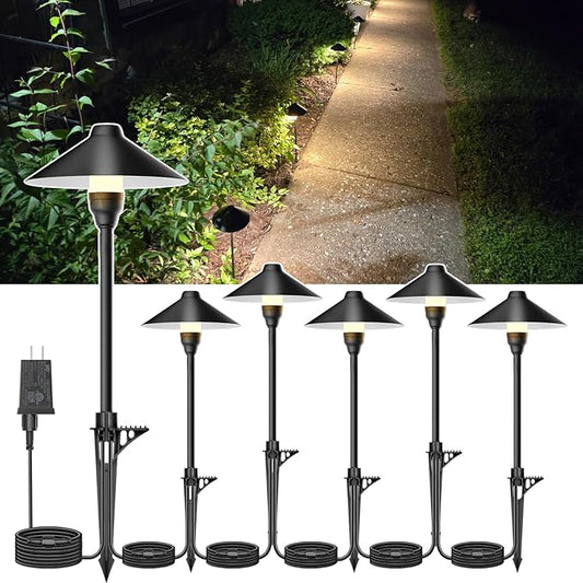 Low Voltage Pathway Lights with Timer, Plug in Landscape Path Lights 4H/6H/8H Timing, 3000K LED Landscape Lighting IP65 Waterproof ETL Listed, Set of 6 Lights Total 18W, Non-Hardwired