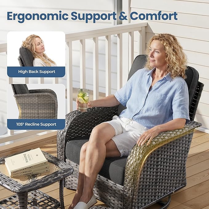 Weaxty 7 Pieces Patio Furniture Set,Wicker Outdoor Swivel Rocking Chairs,Rattan Loveseat Couch,Coffee Table,Patio Sofa Conversation Sets for Deck Backyard Porch Poolside, Black