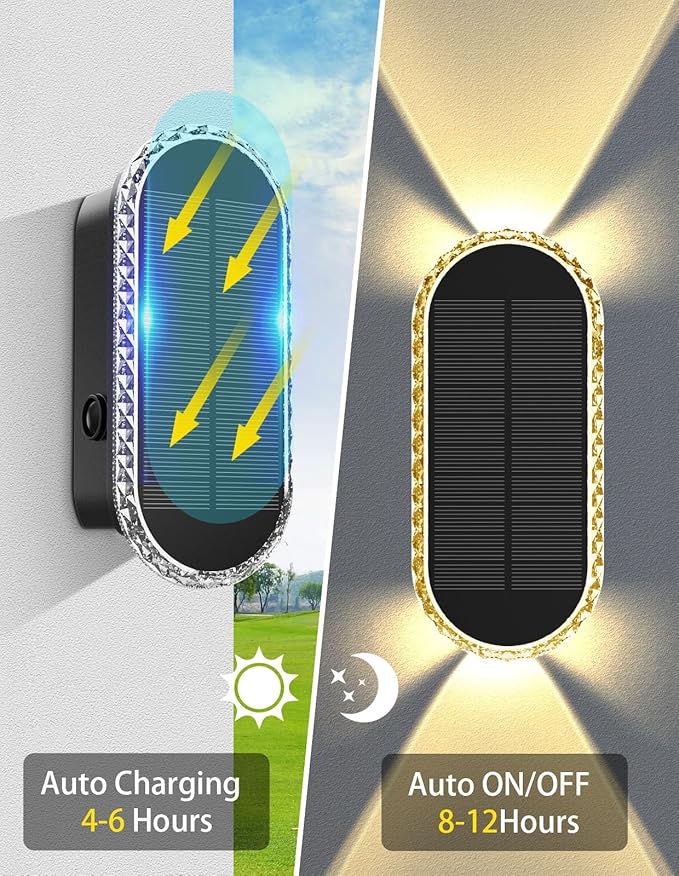 Solar Fence Lights Outdoor, Warm White & RGB 8 Modes Solar Wall Lights Outdoor Waterproof, Up&Down Dual-Head Outdoor Solar Lights for Yard House Fence Backyard Deck Garden Patio Porch, 10 PK