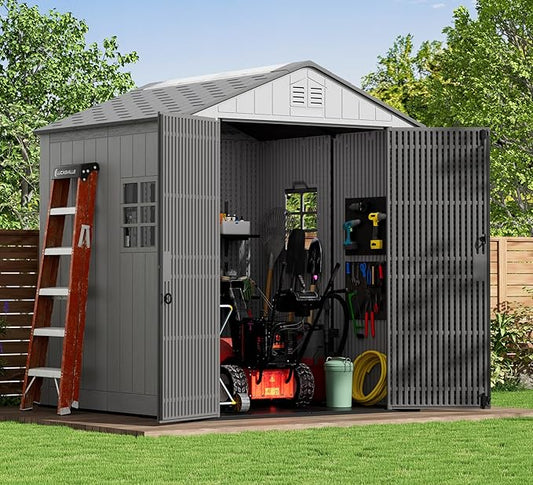 ZZM Outdoor Storage Shed 6x6 Ft, All-Weather Resistant Resin Garden Sheds & Outdoor Storage Clearance with Floor and Windows, Double-Layer Plastic Tool Shed for Backyard, Patio & Lawn (Gray) by ZZM
