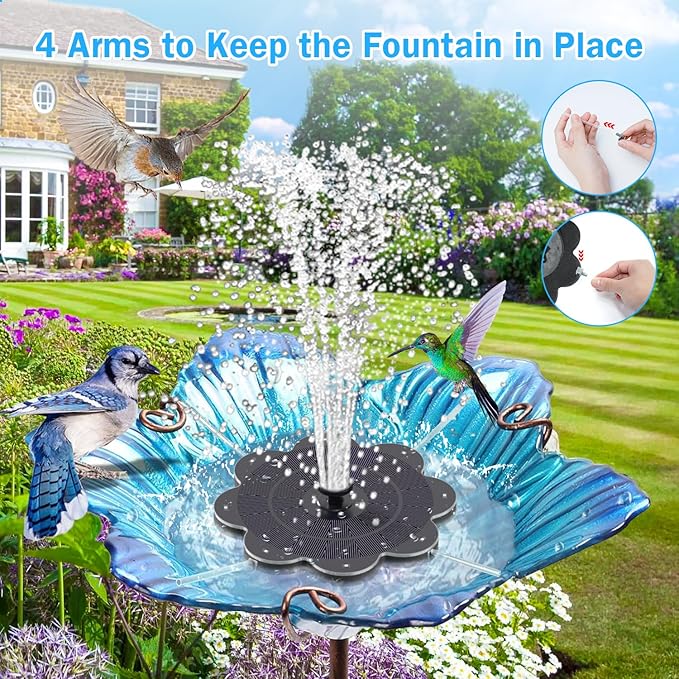 Solar Fountain, 2026 Upgraded 3.5W Flower Design Solar Water Fountain for Bird Bath with 2-Row LED Lights, 2000mAh Battery, 7 Nozzles for Garden, Pond, Pool, Patio Hummingbird Feeder