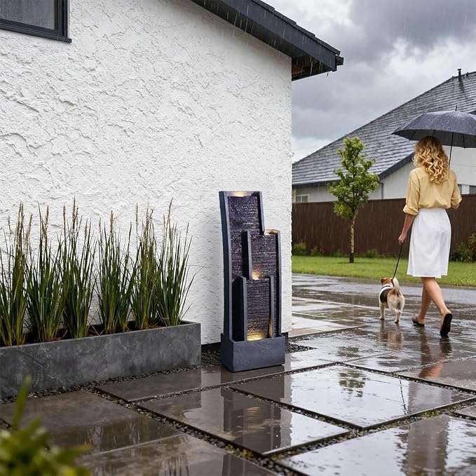 40.5" H Large Modern Indoor Water Fountains - Floor Standing Waterfall Fountain for Indoor or Outdoor with LED Light and Pump for Deck, Patio, Porch, Garden, Yard Decor, Outside Water Feature