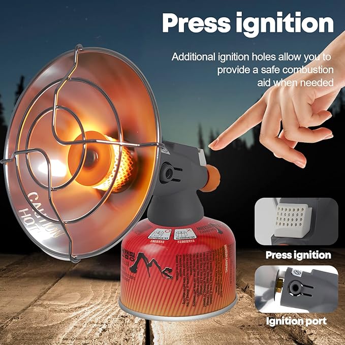 Portable 1 lb Propane & Iso-Butane Heater, Dual Fuel Camping Heater for Tent, Self Ignite & Tip-over protection Base, Compact Gas Heater for Outdoor, Ice Fishing, Backpacking, Survival Gear