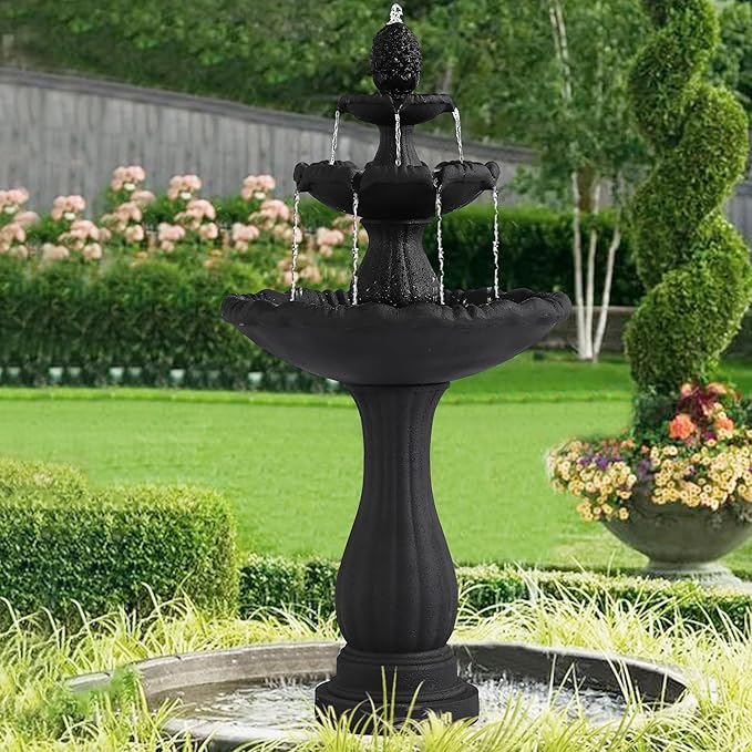 Italian Outdoor Water Fountains - 47.4'H Garden Fountains and Waterfalls Outside, Large Cascading Indoor Floor-Standing Resin Bubbler Fountain Features W/Pump for Patio and Yard Decor (Black)