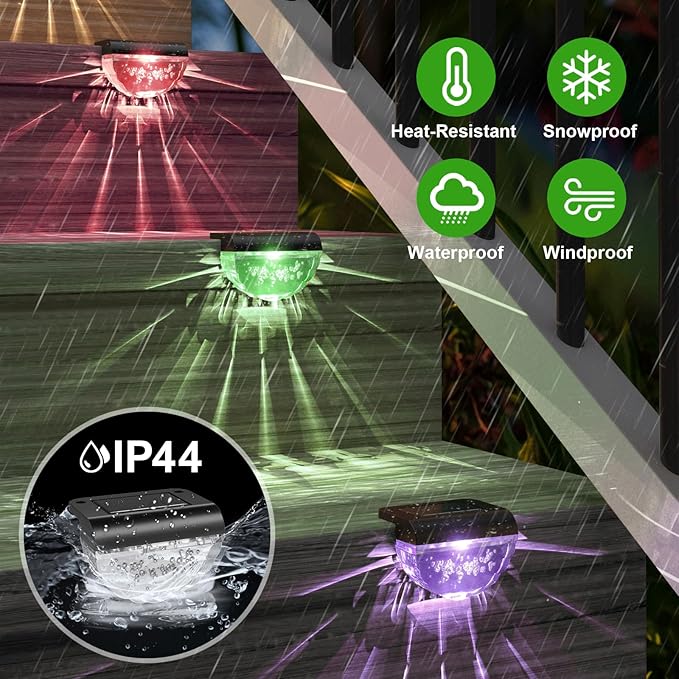 8 Pack Solar Deck Lights Outdoor, Solar Step Lights Waterproof for Outside, Yard, Patio, Garden, Pool, Railing, Stairs, Fence (Color Changing)