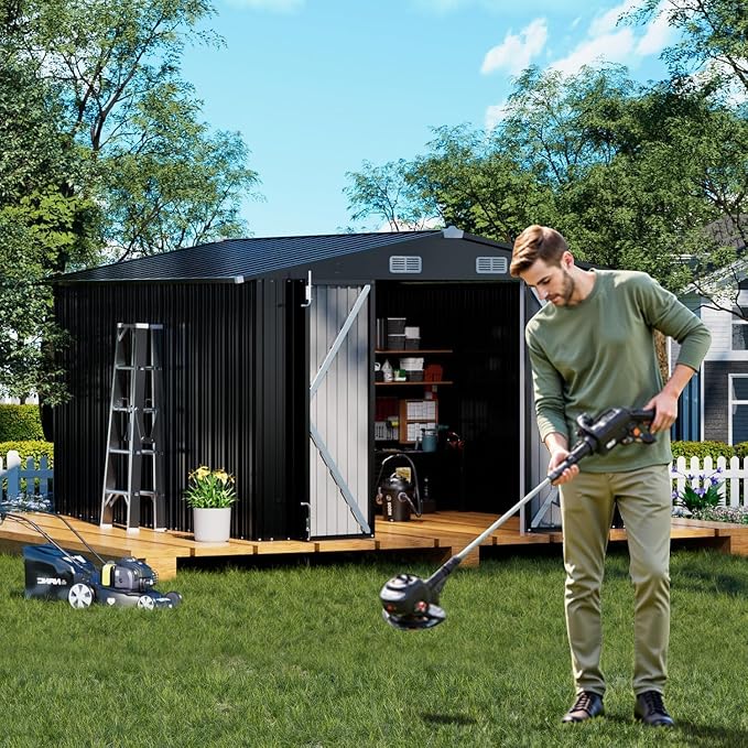 COMHOMA Shed Outdoor Storage Shed Metal,Lockable Doors Tool Sheds with Sloping Roof,Steel Garden Shed with Air Vent for Backyard,Patio,Lawn,Poolside(Grey,10'x12') - Image 8