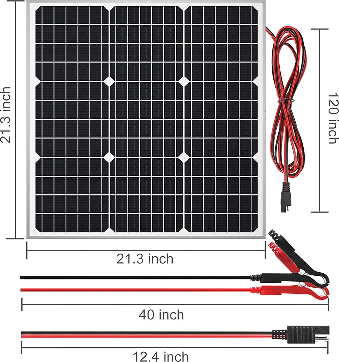 SOLPERK Solar Panel Kit 50W 12V, Waterproof Solar Battery Trickle Charger Maintainer + Waterproof Controller + Adjustable Mount Bracket for Boat Car RV Motorcycle(Without Mounting Bracket) - Image 6