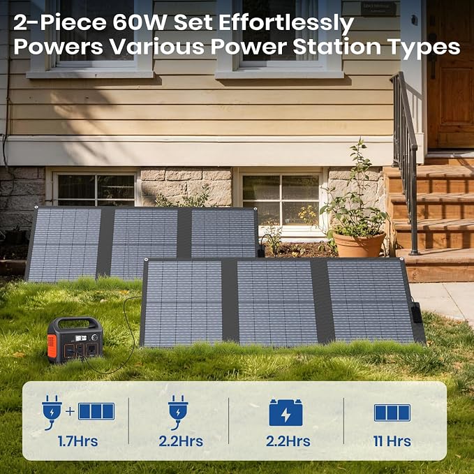 FlexSolar 120W (2-Pack 60W) N-Type Solar Panel, 25% High Efficiency, IP67 Waterproof, Half-Cut Cell, Lightweight Parallel Charger for RV, Camping, Off-Grid & Portable Power Station - Image 6