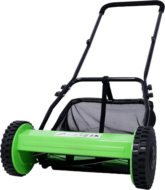 14'' Push Type Lawn Mower 5-Blade Manual Mechanical Lawn Mower Adjustable Height with Hay Bag Eco-Friendly and Quiet Home Gardening Tool Scissor-Style Cutting Method Green by WZONICE98