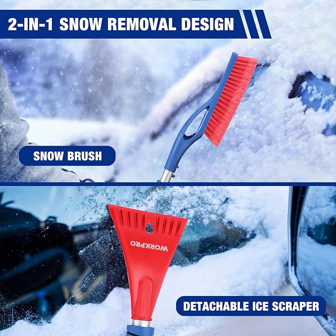 WORKPRO 3-Piece Snow Removal Kit, 47" Detachable Snow Shovel, 27" 2-in-1 Ice Scraper & Snow Brush Tool, Separate Snow Scraper for Car, Truck, Driveway, and Winter Conditions, Storage Bag Included - Image 5