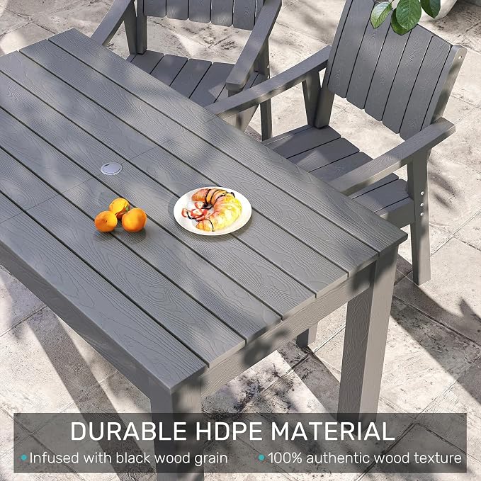 ZHUSI Patio Table and Chairs Set, Outdoor Table and Chairs,HDPE Outdoor Dining Set with Umbrella Hole for Backyard, Poolside, Porch 6 Armchairs - Image 3