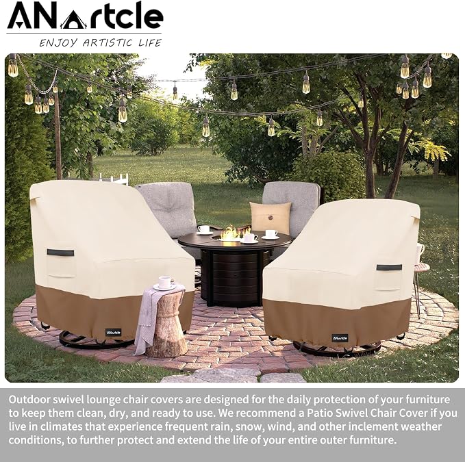 ANartcle Swivel Patio Chair Cover 4 Pack,600D Waterproof Heavy Duty Outdoor Chair Cover(35 W x 37 D x 36 H inches),Patio Furniture Covers,Outdoor Furniture Covers Waterproof,Beige&brown - Image 4