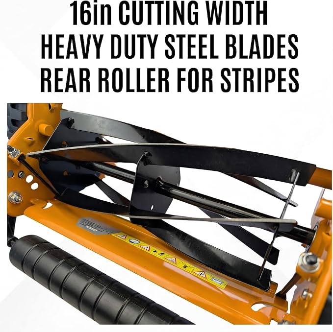 16in Push Along Lawn Mower - Lightweight 17.2 lbs - 4 Cutting Heights 0.6" to 1.6" - Rear Roller for Stripes - 16in Heavy Duty Steel Blades - 6.5 Gallon Collection Box (16 in) - Image 4