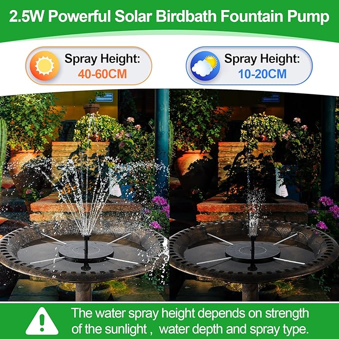 Saillong 2 Pack Solar Bird Bath Fountain Pump, 2.5W Outdoor Solar Powered Bird Bath Water Fountains with 6 Nozzles, Outdoor Floating Fountain Pump for Bird Bath Garden, Ponds, Pool, Fish Tank