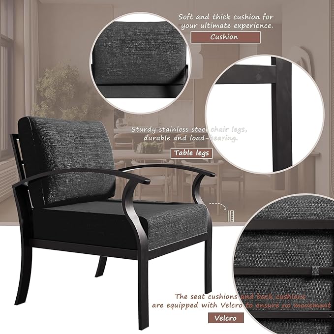 Aluminum Patio Furniture Set, 10 Seats Outdoor Patio Conversation Sets with Swivel Chair Modern Metal Sectional Sofa with Upgrade Cushions for Patio, Backyard - Black