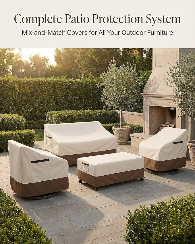 Waterproof Patio Coffee Table Cover, 600D Heavy Duty Outdoor Furniture Covers, Weather & UV Resistant, Windproof with Buckles, Rectangular Table Cover for Backyard Patio 48 x 28 x 16 in, Beige & Brown - Image 8