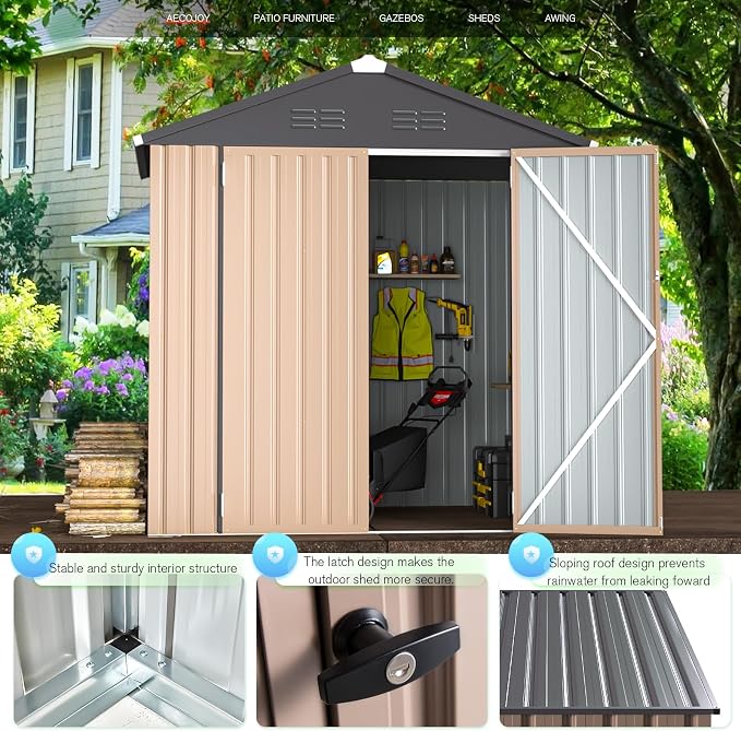 AECOJOY 6x4 Shed, Small Outdoor Metal Storage Sheds & Outdoor Storage Clearance, 4x6 Utility and Tool Garden Shed with Lockable Doors for Backyard, Patio, Outside Use - Image 3
