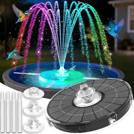 4000mAh Solar Fountain,2026 Solar Bird Bath Fountain Pump,3 Spray Solar Powered Water Fountain with lights,Floating Birdbath Fountain,DIY Water Bird Bath Fountain for Outdoor,Garden,Pond-white