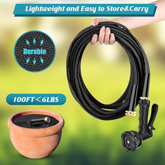 Itsonestep Garden Hose 100ft, 3/4" GHT Non-Expanding Water Hose Lightweight, Flexible Garden Hose with 10 Function Nozzle, Kink-Free, Sturdy, High-Pressure, Abrasion Resistant Hoses for Yard, Garden - Image 4