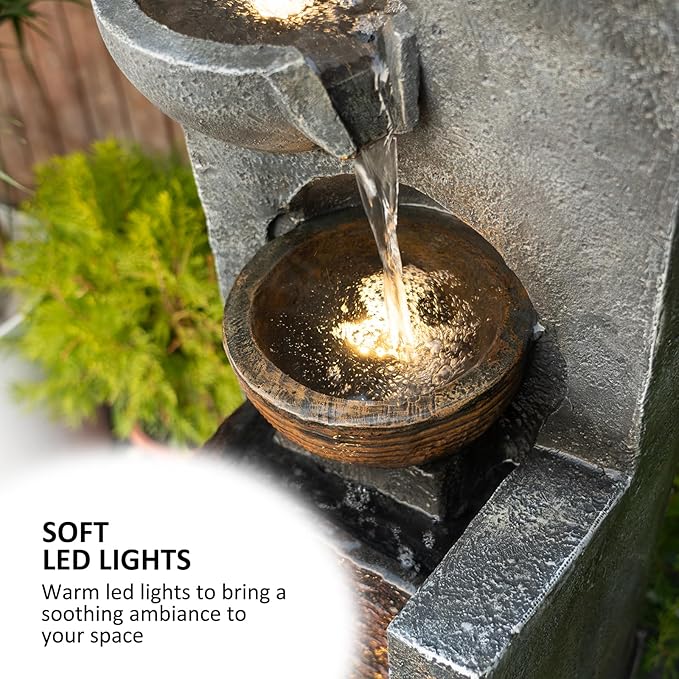 YZM 42.91" H Water Fountain Outdoor Garden Waterfall Fountains Indoor Bowl Cascading Water Feature with Led Lights 4-Tier for Home Deck Patio Porch Yard Decor