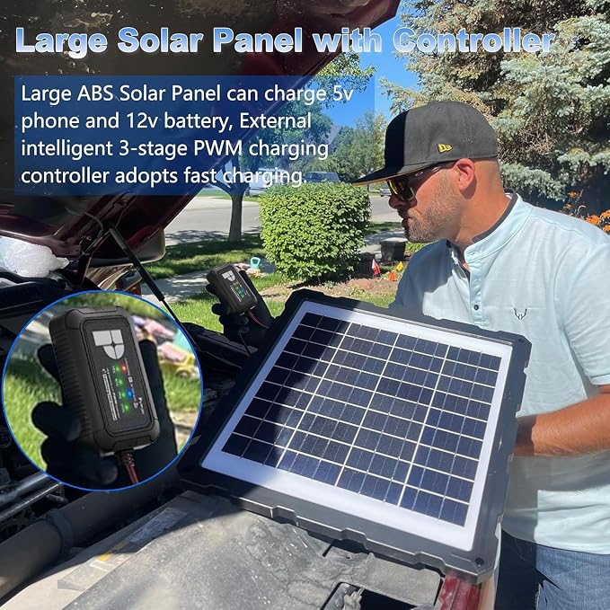 POWOXI-Upgraded-20W-Solar-Battery-Charger-Maintainer, External Smart 3-Stages PWM Charge Controller, 12V Solar Panel Trickle Charging Kit for Car, Marine, Motorcycle, RV, etc - Image 2