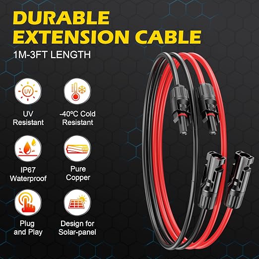 3Ft Solar Cable Solar Extension Cable,10AWG Solar Panel ExtensionCable with Female and Male Connectors,Waterproof Solar ExtensionCable Kit (Red and Black). - Image 2