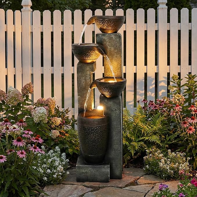 40''H 4-Tier Outdoor Garden Water Fountain Decor, Resin Fountain for Garden, Floor Patio, Deck, Porch, Backyard and Home Art Decor (40inch)