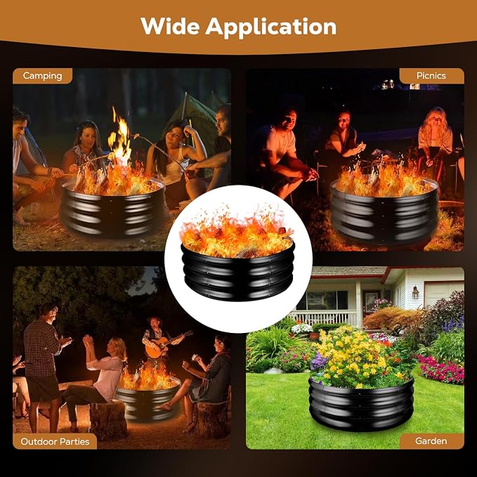 Raynesys 36 Inch Round Galvanized Fire Pit Ring, Round Galvanized Fire Ring, 3 Feet Diameter Round fire Pit, Outdoor fire Pit for Backyard, Camping, Bonfire, Black - Image 7