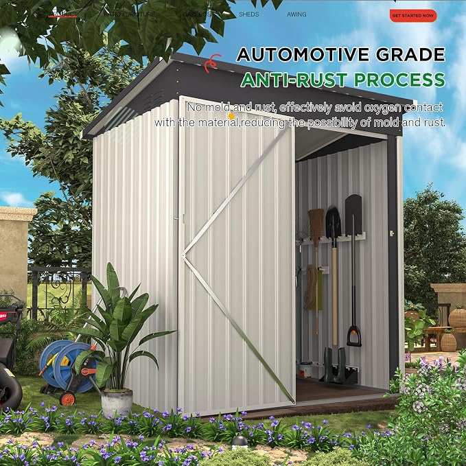 AECOJOY 5' x 3' Outdoor Storage Shed, Small Metal Shed with Lockable Door, Utility and Tool Storage for Garden, Backyard, Patio, Outside use in White - Image 5