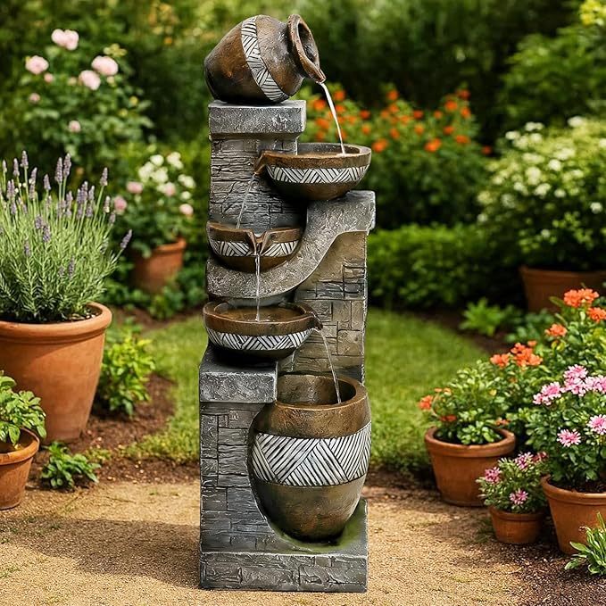Naturefalls 42.5" Tall Outdoor Water Fountain and Waterfalls - Large Garden Fountain with LED Lights, 5-Tier Cascading, Indoor and Outdoor Fountains for Garden, Patio, Deck, Porch, Backyard and Home