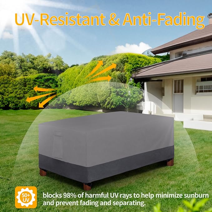 Easy-Going 600D Heavy Duty Rectangular Table Cover UV Resistant and Waterproof Outdoor Lawn Patio Furniture Cover (84" Lx44 Wx23 H, Gray/Dark Gray) - Image 6