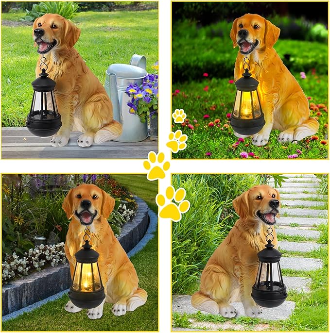 Afirst Solar Dog Statue Garden Decor, Outdoor Statue Decor with Solar Lantern Valentine's Day Gift Lovely Golden Retriever Figurine Patio Lawn Yard Art Ornaments Housewarming Gift