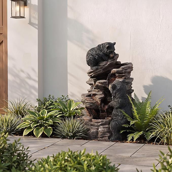 21.7" Tall Outdoor Water Fountain, 5 Tier Cascading Bowls and Stacked Water Fountain with LED Lights, for Yard Décor, Backyard, Patio and Deck (21.7'')
