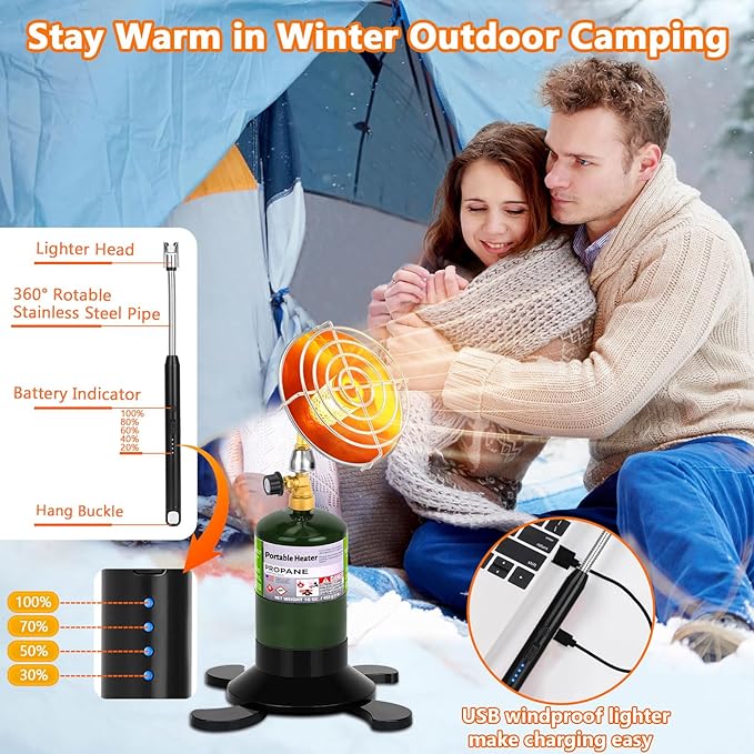 Portable Propane Heater for Camping Outdoor, Space Patio Heater with Control Valve Cordless, Tent Heaters with Foldable Tank Holder for Winter Tent Hiking Ice Fishing Hunting