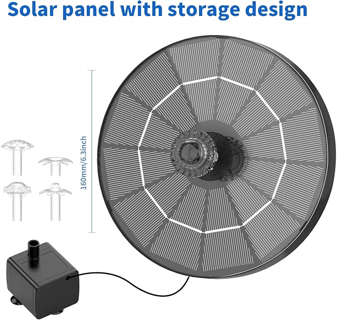 AISITIN 3.5W Solar Bird Bath Fountain with Storage, 6.3" Solar Fountain Pump with 3 Anti-Drift Bracket & Multiple Nozzles, Floating Solar Fountain for Bird Bath, Garden, Pond, Pool, Outdoor