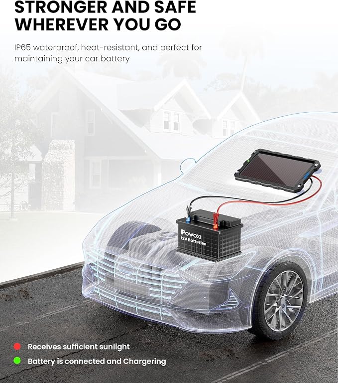 POWOXI 3.3W-Solar-Battery-Trickle-Charger-Maintainer -12V Portable Waterproof Solar Panel Trickle Charging Kit for Car, Automotive, Motorcycle, Boat, Marine, RV, Trailer, Powersports, Snowmobile, etc. - Image 4