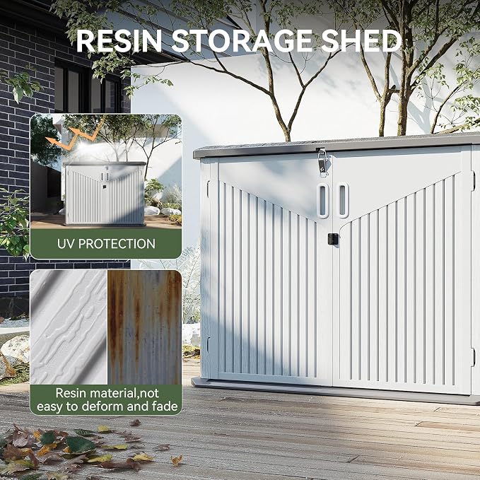 Aoxun Outdoor Storage Shed, 35 Cu.Ft Vertical Storage Sheds Outdoor with Floor, Outdoor Waterproof Storage Cabinet for Garage Storage, Pool Storage, Bike Shed, Garden Shed (White) - Image 3