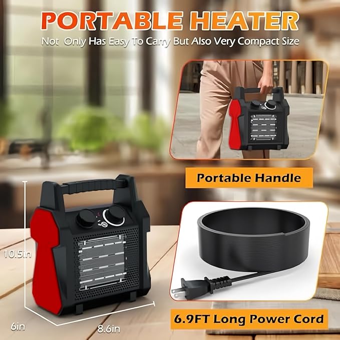 Outdoor Heaters for Patio, 1500W Garage Heater with Overheat Protection, 3S Fast Heating Electric Portable Electric Patio Heater, Greenhouse Heaters, Garage, Indoor Outdoor Use