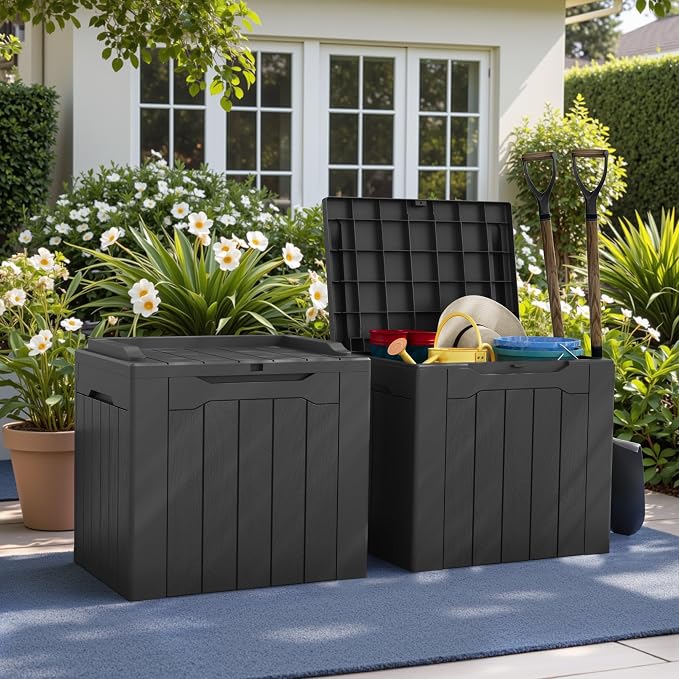 Greesum 31 Gallon Deck Box for Outside, All Weather Outdoor Storage Boxes for Patio Furniture Set, Package Delivery Box,Garden Tools, Gray(Set of 2) - Image 3