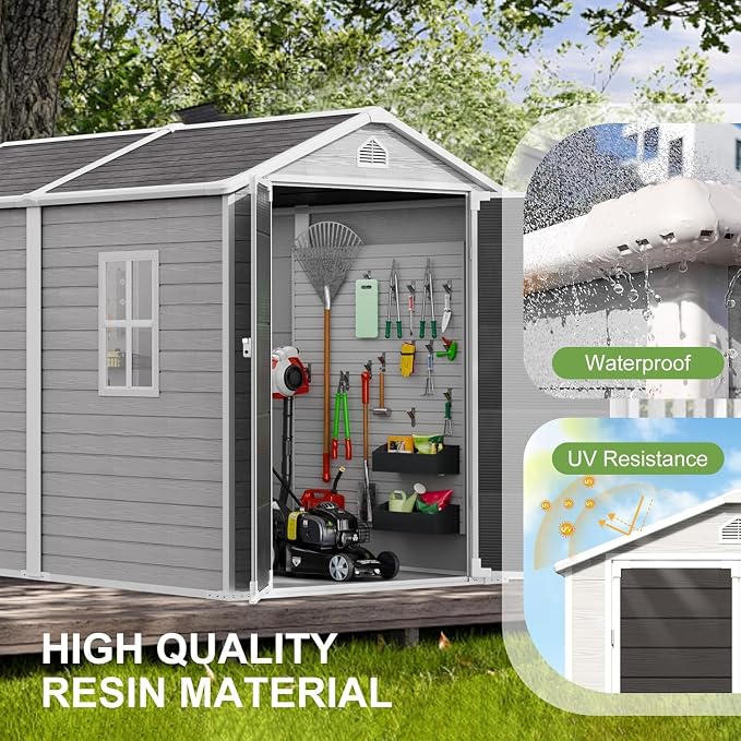 6x4 FT Outdoor Storage Shed, Waterproof Resin Shed with Floor & Lockable Door & Window & Vents, Plastic Tool Shed for Backyard, Patio, Poolside, All Weather Use,Dove Grey - Image 5