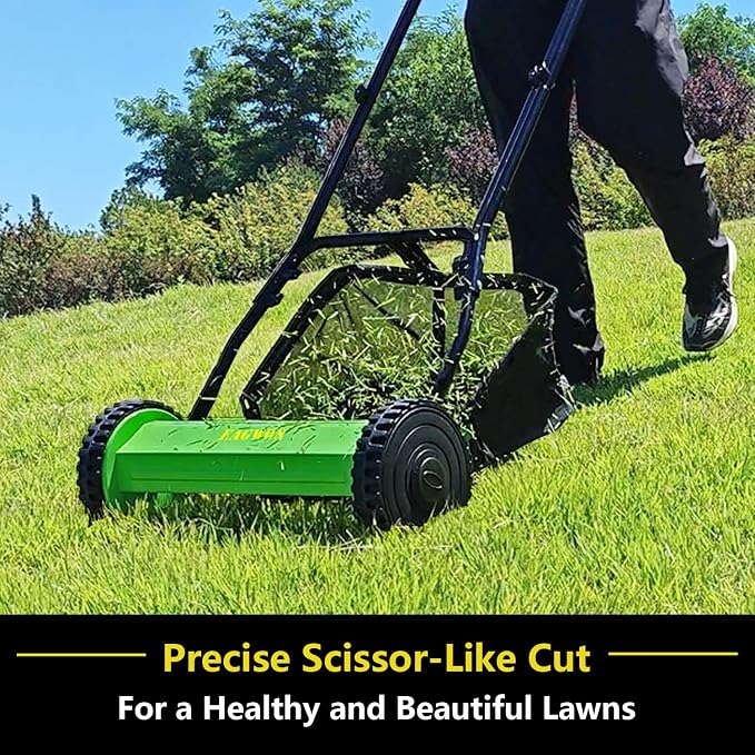 14-Inch 5-Blade Manual Push Reel Lawn Mower Cordless, with Removable Grass Catcher Bag & Adjustable Cutting Height, for Yard & Garden Grass Cutting - Image 2