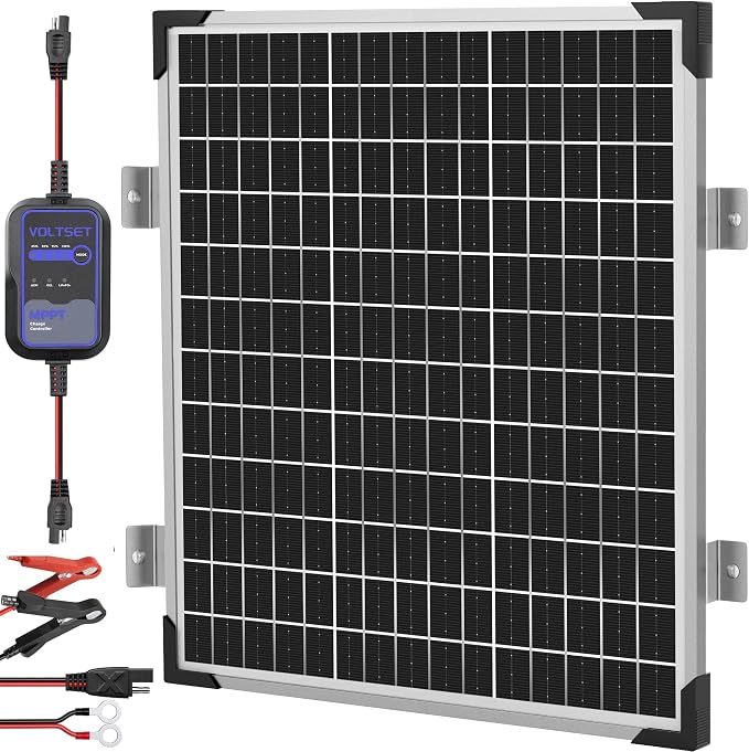 Voltset Solar Panel Kit 50W 12V with MPPT Controller, Solar Battery Trickle Charger Maintainer, Waterproof Solar Panel with Adjustable Mount Bracket for Boat RV Motorcycle Marine by Voltset