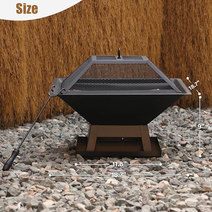 19.8inch Portable Small Fire Pit with a Removable Ash Pan, Fire Poker, Mesh Lid, 2 in 1 Square Outdoor Fireplace for BBQ, Outside Heating, Bonfire Party, Camping, Backyard, Patio, RV Trip - Image 4