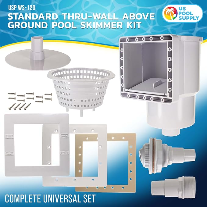 U.S. Pool Supply Standard Thru-Wall Above Ground Pool Skimmer Kit - ABS Construction, Complete Universal Set, Return Fitting, Vacuum Plate, Leaf Basket - Replacement Compatible with SP1091LX Skimmer - Image 2