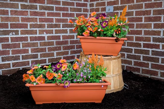 Rectangle Planter Box, 24 Inch Indoor/Outdoor Rectangular Planter, Durable UV Resistant, 4 Gallon Plastic Window Box Trough, Use for Herbs, Succulents, Vegetables (Terracotta)